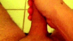 He indulges in solo wanking in the toilet