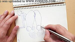 In my sketchbook, I quickly drew a doggy-style pose highlighting foot details with a Parker ballpoint pen.