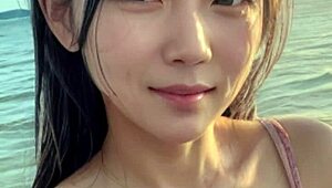 mature woman strolling on the beach