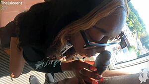 Ebony nerd kisses big black cock