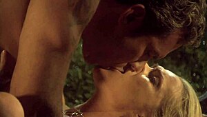 a blonde hottie enjoys an evening with her man in the garden