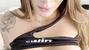 Horny Colombian MILF MASTURBATES on boss's sofa