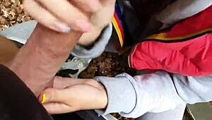 brunette 18yo teen bends over for risky quickie pov sex outdoors