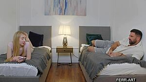 tiny blonde gets blindfolded and tied down by stepbrother sniffing panties on vacation