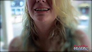 Blonde cutie chelsie r masturbates, sucks cock, and gets banged.