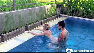 enjoying the pool and his hard tool with blonde blowjob doggystyle tattoo action