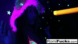 romi rain and dani explore lesbian black-light fun