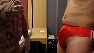 In this intense scene, a dominant femdom bitch slaps and kicks the erect cock over tight bloomers.