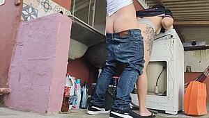 curvy wife takes that cock in her ass while husband's out!