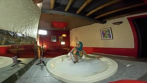 mia niqab bent over in lingerie, riding dildo in jacuzzi