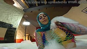 mia niqab bent over in lingerie, riding dildo in jacuzzi