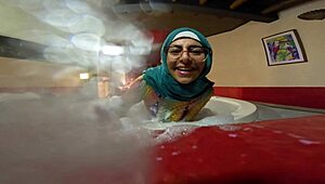 mia niqab bent over in lingerie, riding dildo in jacuzzi