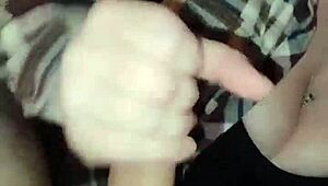 slut sucks big dick sloppy while hubby's gone, gagging and ending in creampie.