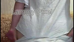 Horny brunette Lammy Pixel stripteases and shows off her gorgeous ass