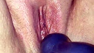 ridged dildo fucks sloppy cunt wet