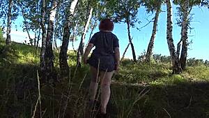 Lesbians found a dildo in forest, girlfriend bangs milf doggystyle with shaking ass POV 😜