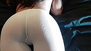 Milf shows big firm ass in white pantyhose and heels