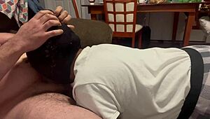 That drunk bitch gets face fucked deepthroat style with big black cock choking her until she pukes cum into a bucket for drinking.