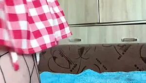 innocent skinny girl teases with big dildo through pantyhose in softcore solo fetish until beautiful amateur orgasm