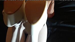 Milf shows big firm ass in white pantyhose and heels
