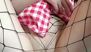 innocent skinny girl teases with big dildo through pantyhose in softcore solo fetish until beautiful amateur orgasm