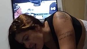 Redhead wife video calls lover while husband watches and masturbates on her tits