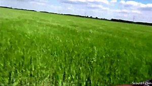 oh shit, this german college girl gets fucked in mmf threesome outdoors after uni, with cum facial.