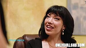 personal assistant gal ritchie handles office tasks with small tits