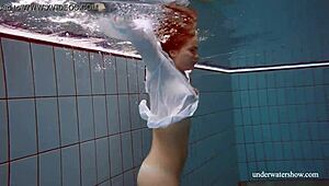 i feel amazing with big natural tits babe lola swimming underwater in the pool, her tight russian pussy shining