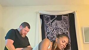 amateur ebony enjoys holiday creampie and deepthroat blowjob in homemade doggystyle
