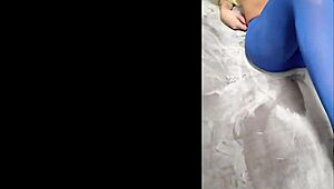 admiring sexy pantyhose paired with blue high heels