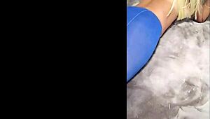 admiring sexy pantyhose paired with blue high heels