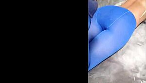 admiring sexy pantyhose paired with blue high heels