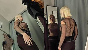 Check out this hidden cam footage of a horny blonde MILF trying on clothes without panties in the fitting room.