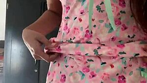 oh man, spying on this innocent latina teen in pajamas with her big natural tits 😏