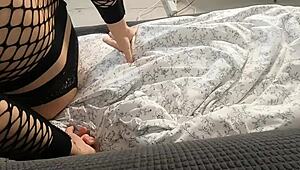 Oiled Blonde's Massive Tits in Lingerie Wow!