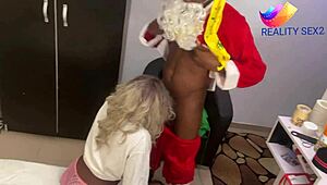 merry christmas with curvy ebony girlfriend and muscular neighbor