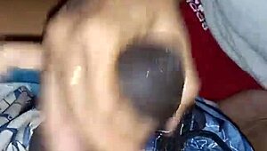 Neighbor gives intense deepthroat blowjob during movie night.