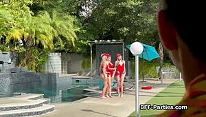 Cpr training becomes emotional fourway oral with blonde lifeguards