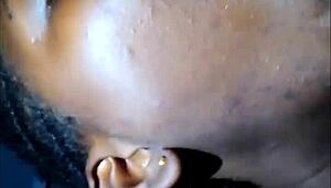 african teen 18+ slobbers on dick with phat lips