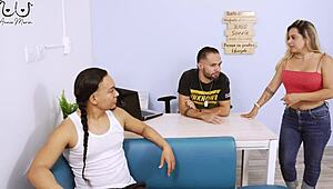 I tease my husband's best friend in the office while he's working, sucking his big cock