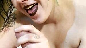 Nikki Greaves sucks that huge goth cock.