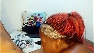 Sloppy Ebony Slut Swallows Cum for Boyfriend's Friend