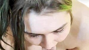 Nikki Greaves sucks that huge goth cock.