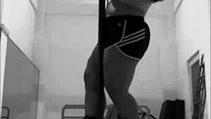 Asian babe RIPS clothes in HEELS during pole DANCING and aerial HOOPS