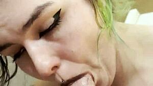 Nikki Greaves sucks that huge goth cock.