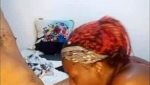 Sloppy Ebony Slut Swallows Cum for Boyfriend's Friend