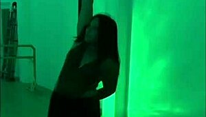 Asian babe RIPS clothes in HEELS during pole DANCING and aerial HOOPS