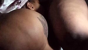 sexy bbw licks lesbian stud's pussy in bathroom