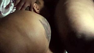 sexy bbw licks lesbian stud's pussy in bathroom